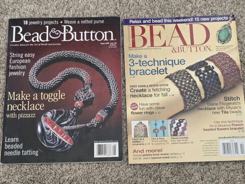 Beadwork Magazines - Lot of 2 - BEAD & BUTTON - AUG 2000 and OCT 2010