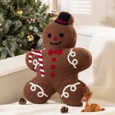 Gingerbread Series Merry Christmas Throw Pillow, Plush Teddy Sherpa Mr. Ginge...