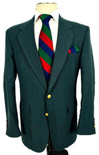 Vtg Stafford Worsted Wool Polyester Hopsack Blazer Green, Gold Buttons 40 USA