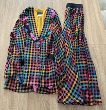 Vintage Carole Little Colorful Cardigan Jacket Skirt Set Grandma Cottage 4 6 8