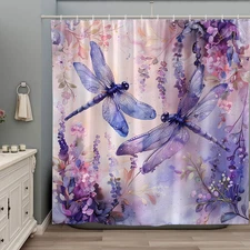 Dragonfly Shower Curtain 70x70 Inch Rustic Floral Waterproof Polyester Bath Deco