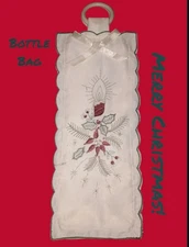 Vintage Bottle Bag With Loop handles - Christmas holiday, Hand Embroidery