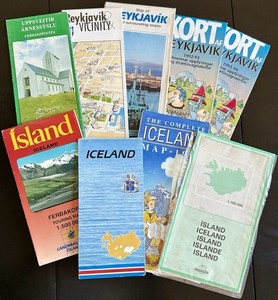 Lot of Nine (9) Vintage Maps of Iceland (Ísland) and Reykjavik (mid 1990s)