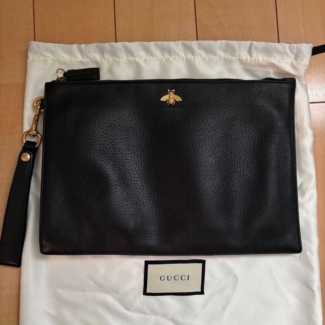 GUCCI Bee Clutch Bag Animalière Leather Black From Japan thumbnail 11