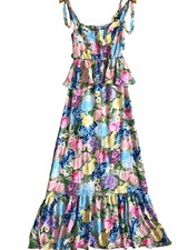 Show Me Your Mumu Womens Sz S Paxton Midi Dress Floral Print Ruffle Tiered Strap