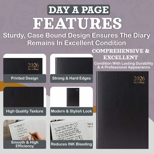 2026 Diary A4 Day A Page Casebound Value DAP Split Sat Sun Home Office Business - Picture 21 of 36