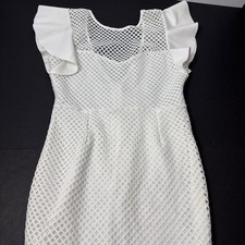 ASOS White Fishnet Mesh Dress 6 US bride Ruffle Flutter Sleeve Cocktail Party