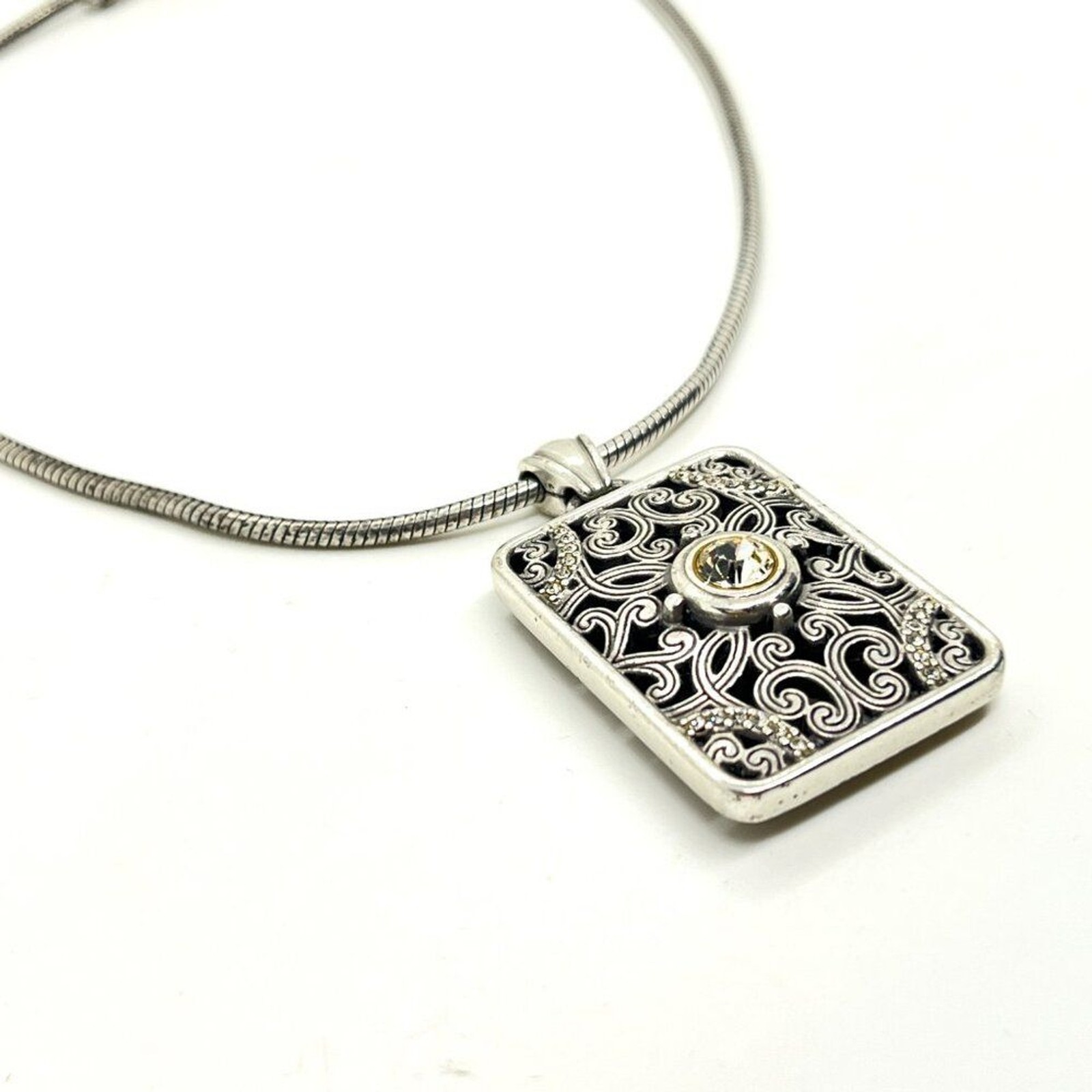 Brighton Silver Scroll Rectangle Pendant Necklace… - image 7