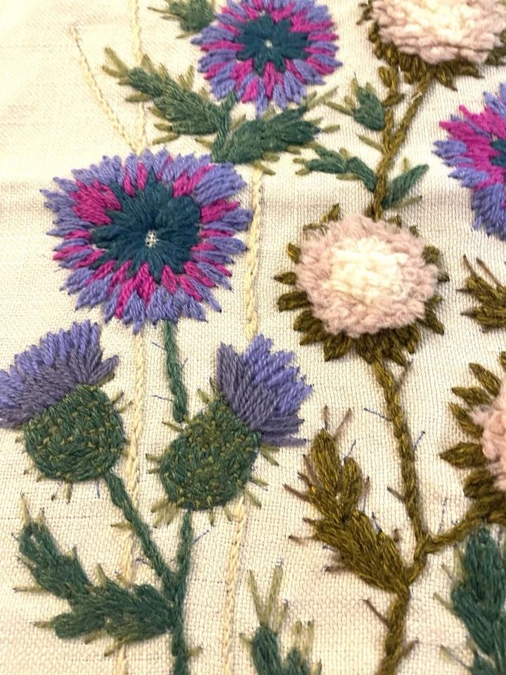 Vintage Lavender/Green Botanical Embroidery/ Crewel Art Framed 34”x16” - Image 3 of 4