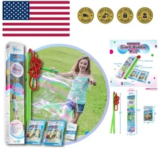 Giant Bubble Wands Kit: 4-Piece Set | Incl. Wand, Big Bubble Concentrate and ...