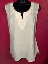 Eddie Bauer cream 100% cotton sheer sleeveles...