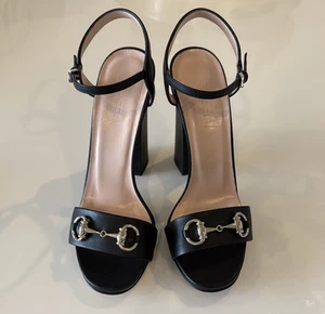 Sandales Gucci Miro en cuir noir Horsebit bride talon bloc pointure EU 38 US 8 chaussures