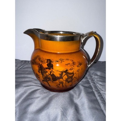 Ridgway England Coaching Days & Ways Pitcher Amber Silver Luster Rim 5.25in