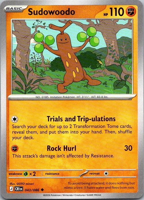 2026 Sudowoodo 043/086 Uncommon Chaos Rising Pokemon