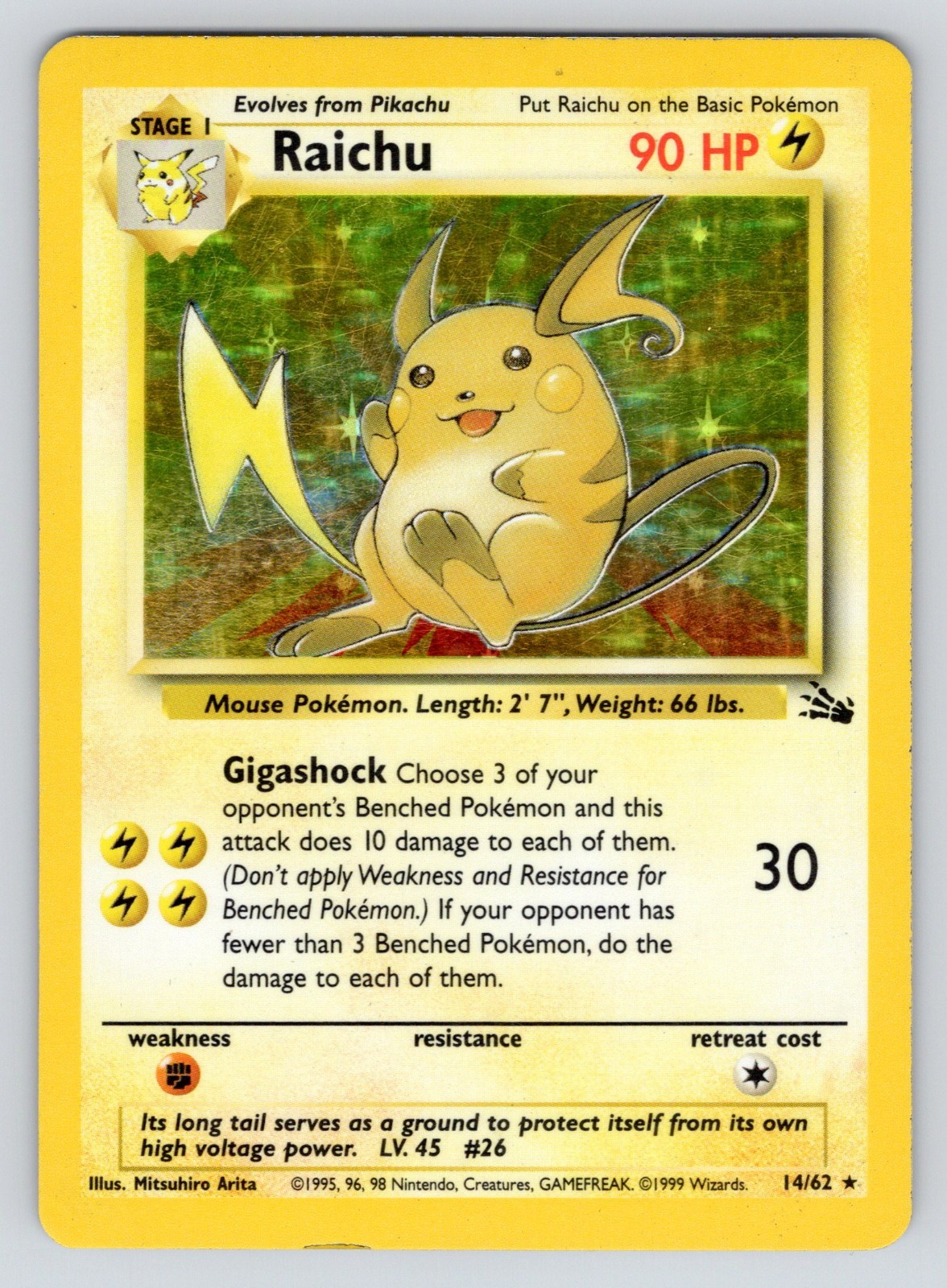 Raichu 14/62 Holo Fossil Pokemon Card TCG WOTC MP*