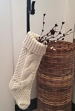 Cream Colored Cable Knit Christmas Stocking 16"H x 4"W
