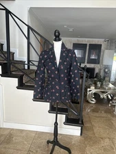 Souleiado La Provence De PIERRE DEUX 70s Black & Floral Print Quilted Blazer S