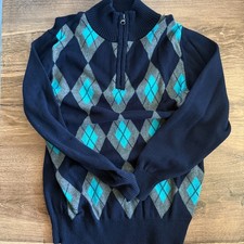 The Slope Boys  Argyle Half-Zip Sweater Navy Gray Blue Size M 10-12  Flaw