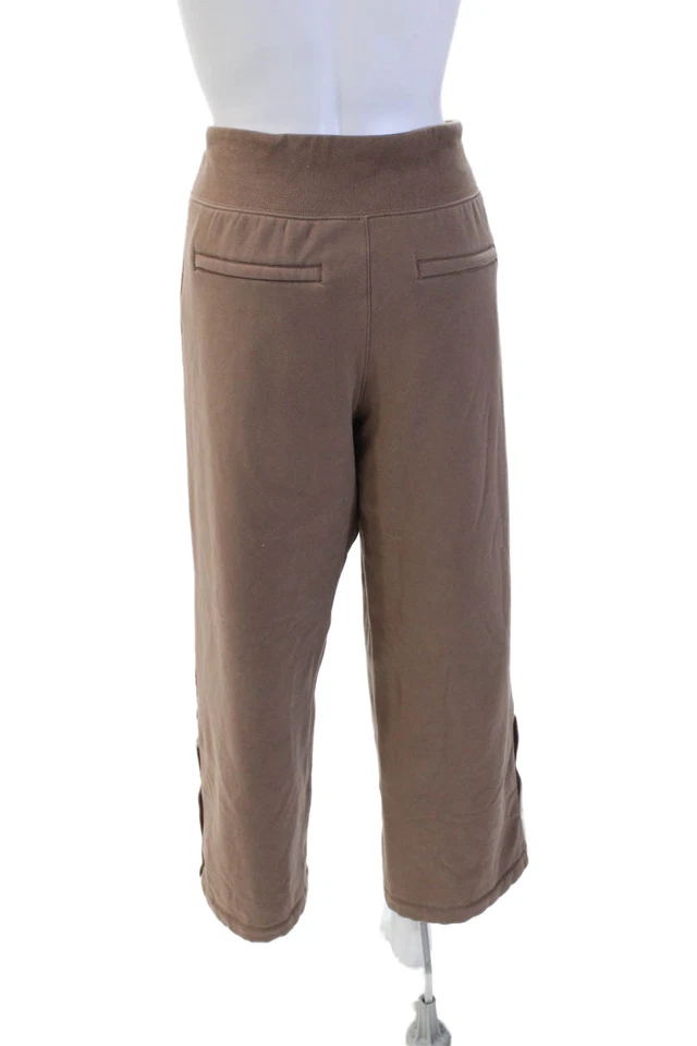 Pantalones informales Athleta para mujer forrados de algodón pierna ancha cintura elástica marrón talla L Foto 3 de 4