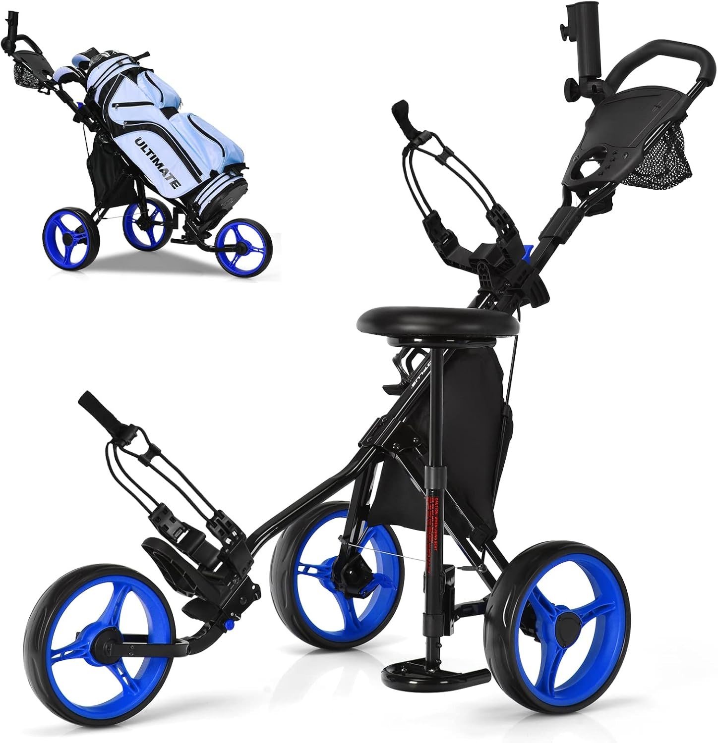 3 Wheel Folding-collapsible Lightweight Push Cart With Seat 