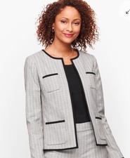 Talbots Plus 16 Black Gray Westport Tweed Blazer Jacket Open Front