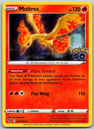 Moltres 012/078 Pokemon GO Holofoil Holo Rare LP