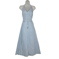 Denim Halter Maxi Dress Western Beach 4 Light Wash Full Skirt Universal Thread