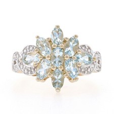 Sterling Aquamarine White Topaz Cluster Cocktail Ring 925 Gold Pltd 1.57ctw Sz 9