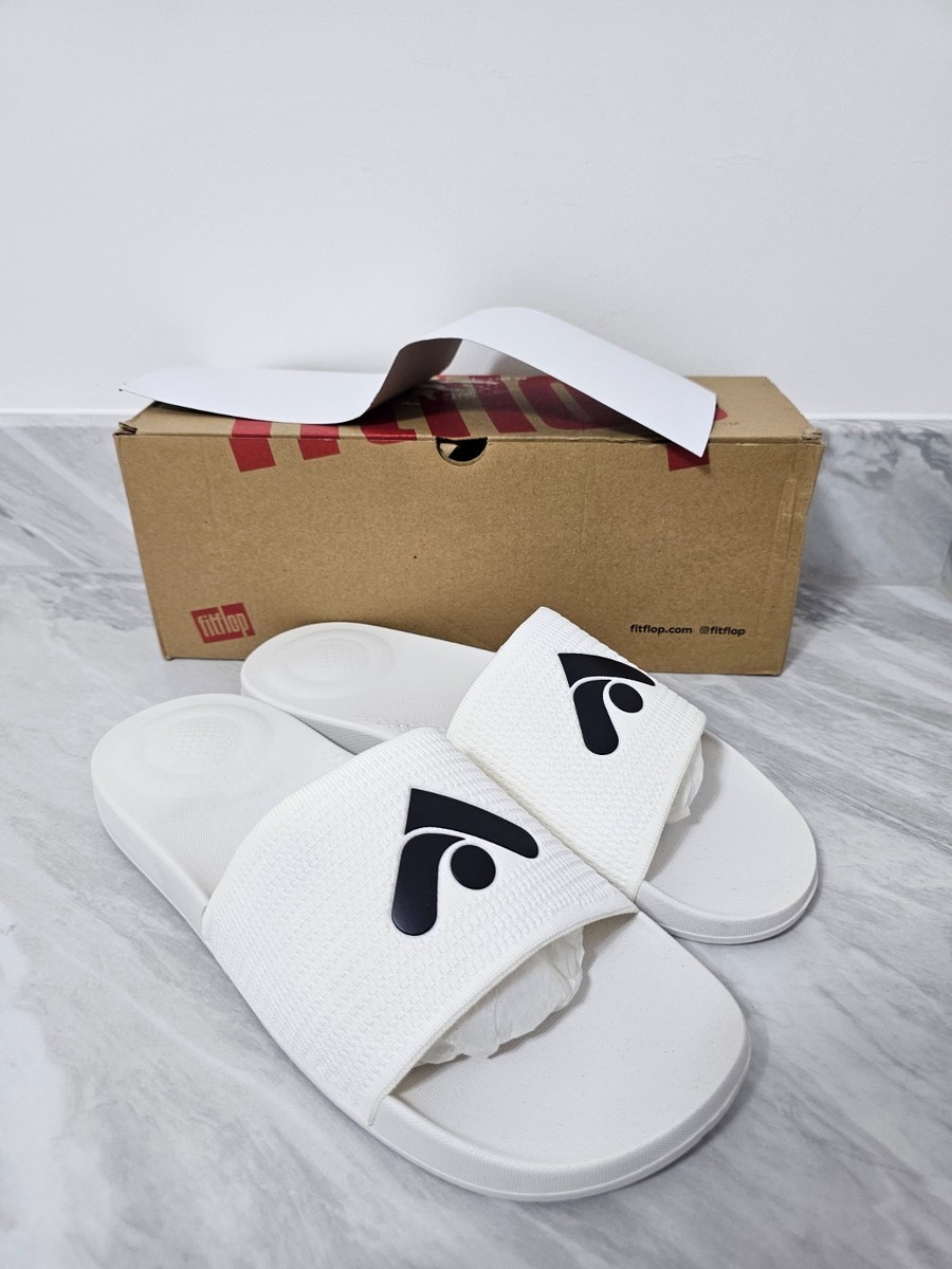 FitFlop iQushion Mens Arrow Knit Slides Sandals Size UK9 White