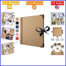 8x8 Inch Brown Scrapbook Album with 60 Pages, 200gsm Kraft Paper, Ribbon