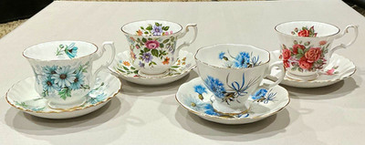Lot of 4 various Royal Albert Bone China Floral Tea Cup & Saucer Set 2pc
