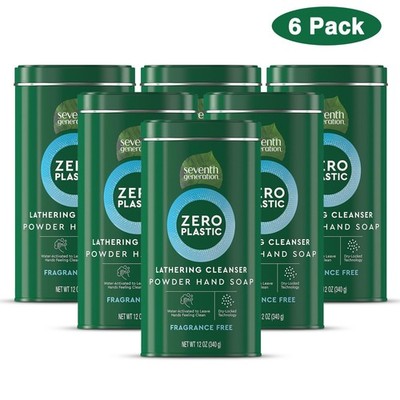 Seventh Generation Zero Plastic Powder Hand Soap Fragrance Free, 12 oz 6 pack