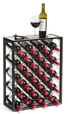 32 Bottle Wine Rack with Black Glass Top Shelf Free Standing for Home Kitchen