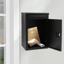 Black Delivery Box Wall-Mounted Parcel Drop Box Mail Box with Key Lock & 2 Keys