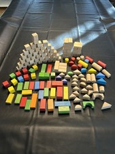 150-Colorful Solid Wooden Toy Blocks, Variety Of Shapes  Sizes.