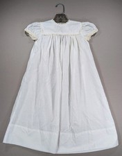 Vintage Girls White Cotton Dress Lace Trim Prairie Christening Gown 4T 4