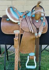 15" Western Horse Tack Leather Saddle Barrel Racing Pleasure Trail Set.