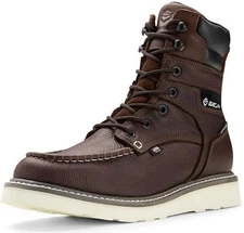 SUREWAY 8" Wedge Moc Toe Leather Work Boots Soft Toe Dark Brown Size 9.5