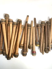 Wood Bobbins Spools Industrial Style Spindles 7 3/8" and 8.75" Wooden Quills Lot