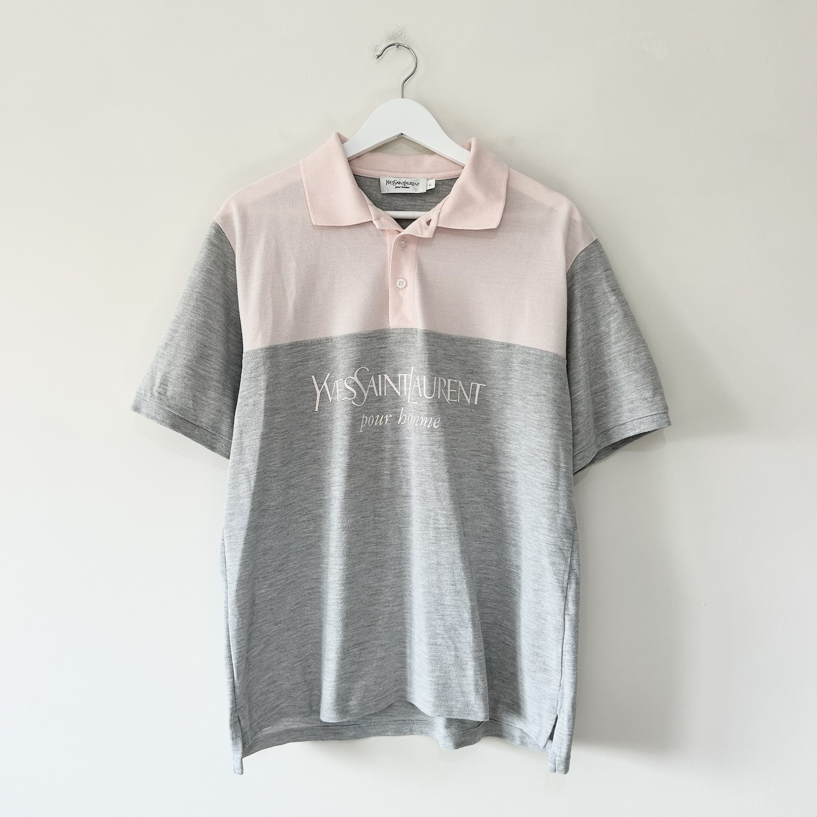 Polo Yves Saint Laurent logo taglia L grigio rosa vintage anni 90 retrò