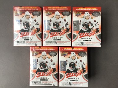 LOT OF FIVE,  2021/2022 SEALED UPPER DECK MVP HOCKEY CARD BLASTER BOX.