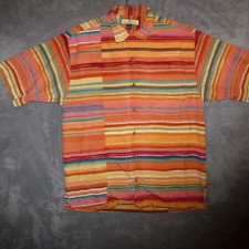 Tommy Bahama Shirt Mens Small Multicolor Striped Floral Embosse Silk Loop Collar