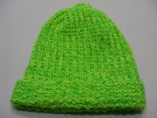 Green  Yellow - Hand Knitted - One Size Stocking Cap Beanie Hat 