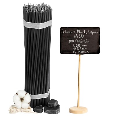 100 Stück 29,5cm Schwarze Kloster Ritual Kerzen Восковые черные свечи №30