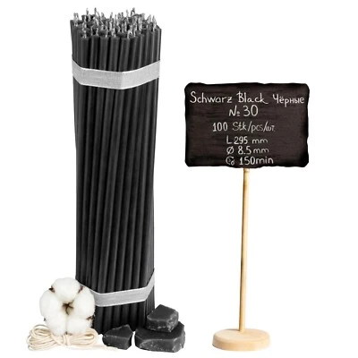 100 Stück 29,5cm Schwarze Kloster Ritual Kerzen Восковые черные свечи №30 - Bild 1 von 4