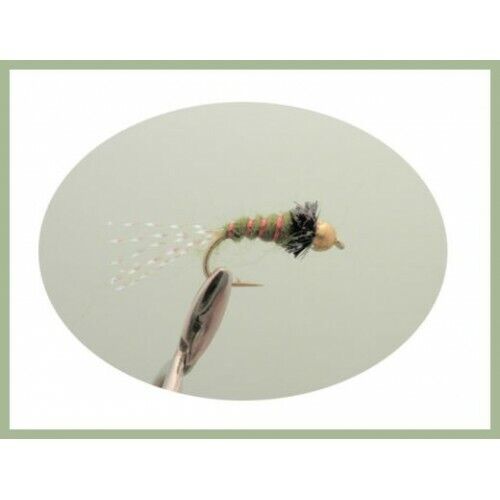Nymphes Goldhead, nymphes nacrées d'olivier, 6 x taille 10/12, mouches de pêche, mouches truite - Photo 1/1