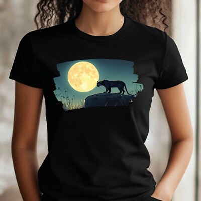 Frauen T-Shirt Panther und Vollmond Motiv Baumwolle Größe S bis 3XL