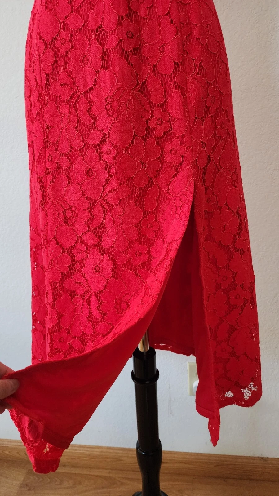 Abito midi Anthropologie nuovo taglia small rosso pizzo floreale Bridgerton San Valentino