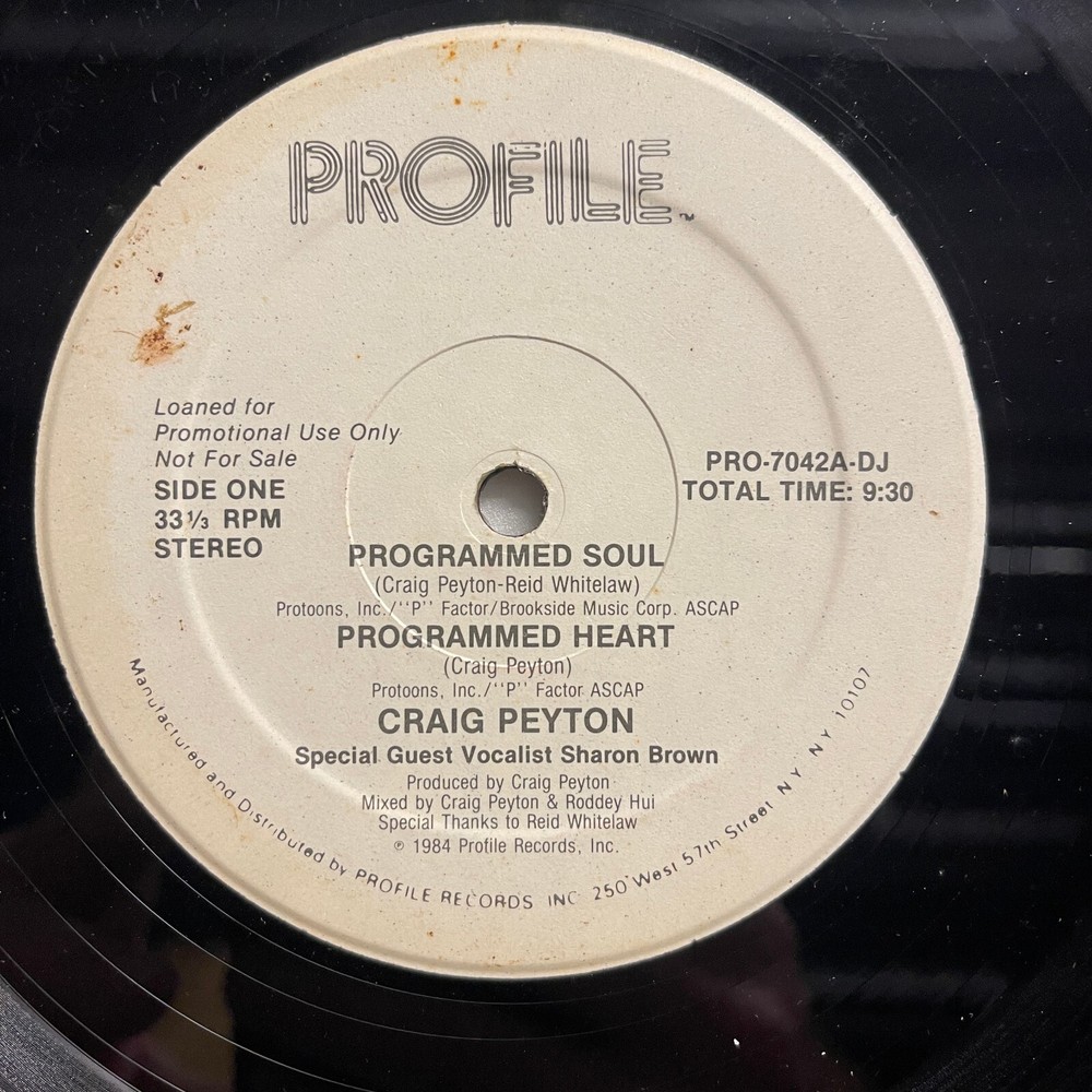 Craig Peyton Programmed Soul Heart 12 Inch Vinyl 1984 Profile Records