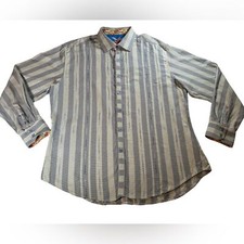 Robert Graham Navy Striped Paisley Plaid Flip Cuff Button Down Shirt Size 2X